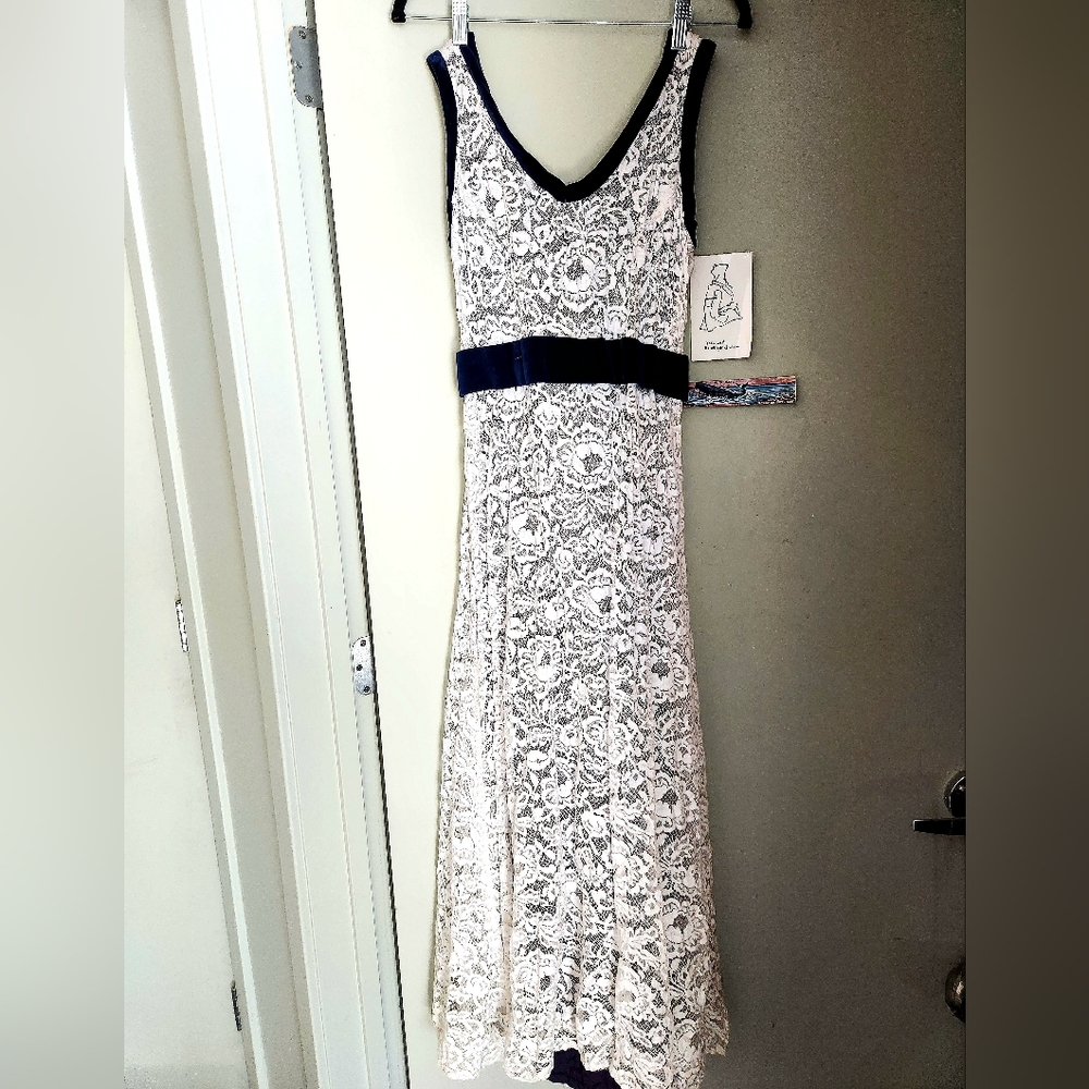Gorgeous vintage blue Velvet and white lace maxi dress